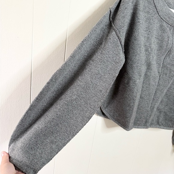 Free People grey Jamie sweater scoop neck cropped balloon sleeve oversized XS - Picture 5 of 10